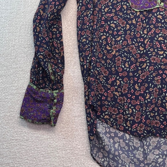 Veronica Beard Boho Floral Blouse Purple Contrast Trim Top Size 8 Rayon - Picture 3 of 16